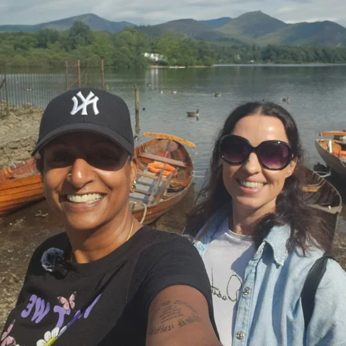 Selfie of Sukanya and Sinead Torley taken while walking and talking for Sinead Torley’s episode of Sukanya The Podcast.