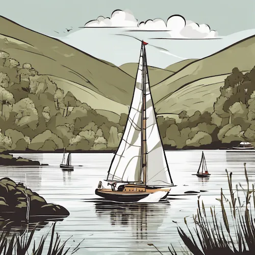 AI generated illustration of a sailboat on a lake