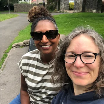 Selfie of Sukanya and Katy Murray taken while walking and talking for Katy Murray’s episode of Sukanya The Podcast.