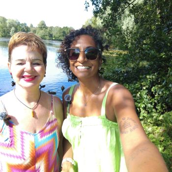 Judith and Sukanya in from of Hammond's pond